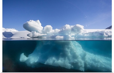 Above And Below View Of Glacial Ice Near Port Lockroy, Antarctica