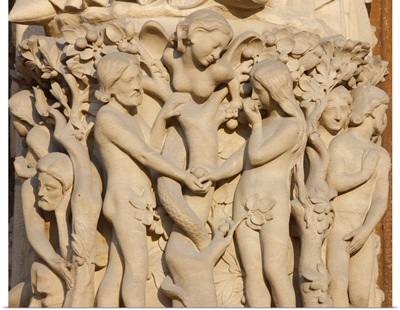 Adam And Eve, Virgin's Gate, West Front, Notre Dame Cathedral, Paris, France, Europe
