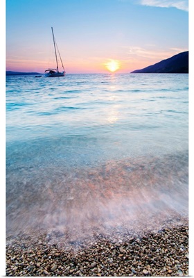 Adriatic Sea off Zlatni Rat Beach at sunset, Bol, Brac Island, Croatia