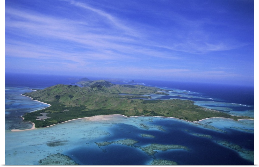 Aerial view of Yasawa Island, one of the driest parts of Fiji, Yasawa group, Fiji