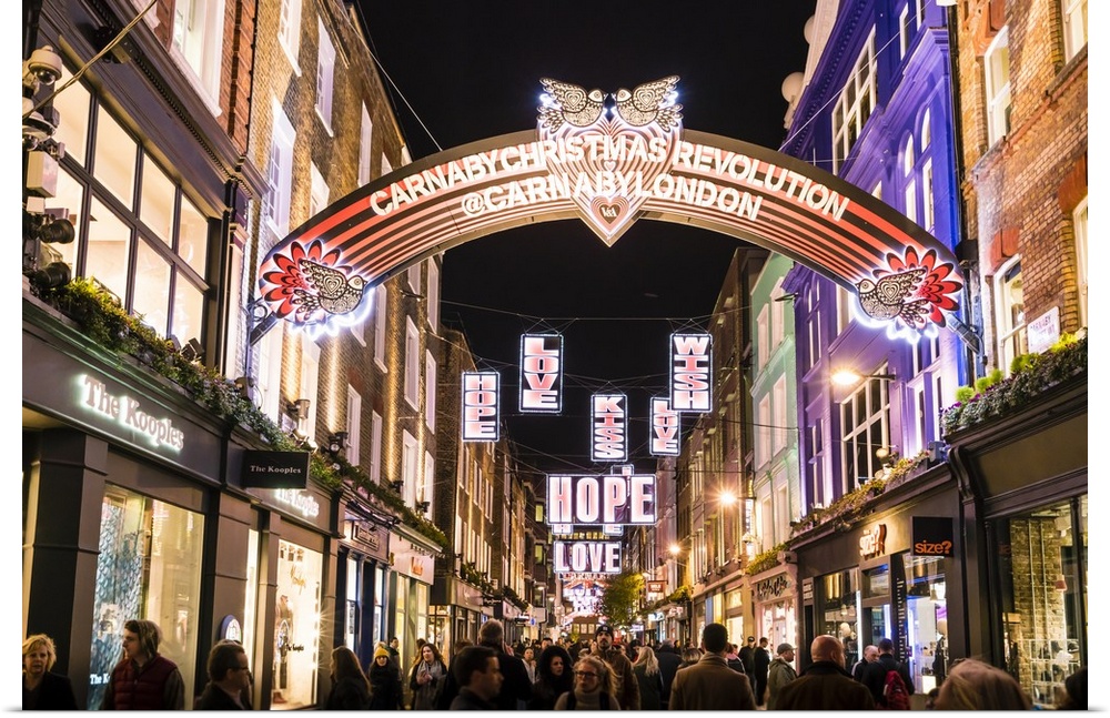 Alternative festive Christmas lights in Carnaby Street, Soho, London, England, United Kingdom, Europe