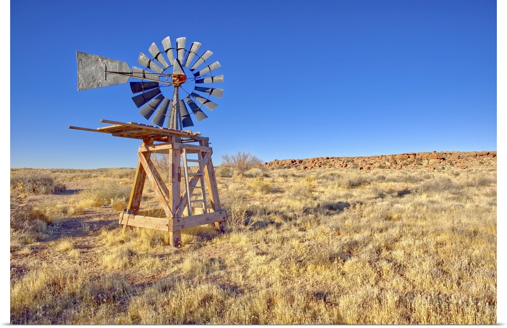 An old windmill marking the boundary of the Devil's Playground in Petrified Forest National Park, Arizona, United States o...