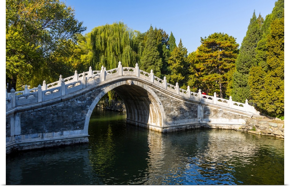 View of arched bridge on Kunming Lake at Yihe Yuan, The Summer Palace, UNESCO World Heritage Site, Beijing, People's Repub...