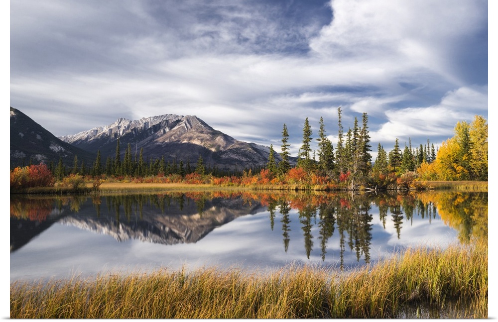 Autumn foliage and mountain lake, Jasper National Park, UNESCO World Heritage Site, Canadian Rockies, Alberta, Canada, Nor...