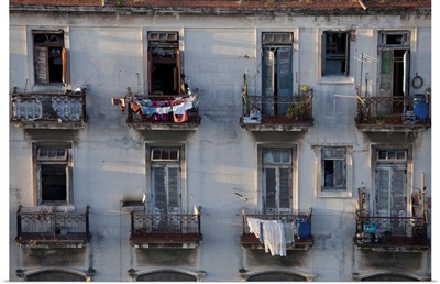 Balconies of a dilapidated apartment building, Havana Centro, Cuba