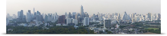 Panoramic view of the city skyline from the roofbar of the Sofitel So Hotel on North Sathorn Road, Bangkok, Thailand, Sout...