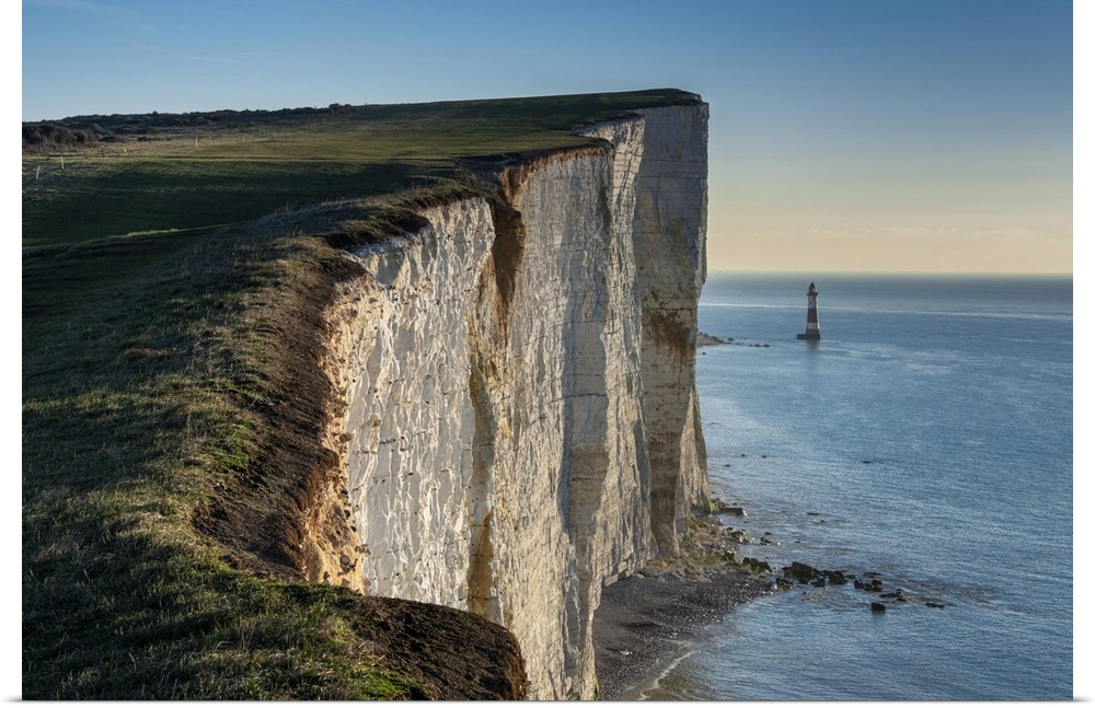 Beachy Head Lighthouse and the white chalk cliffs of Beachy Head, South Downs National Park, East Sussex, England, United ...