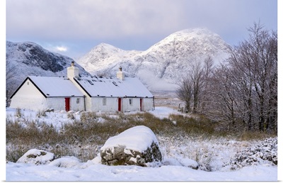 Blackrock Cottage In The Snow, Glencoe, Scottish Highlands, Scotland