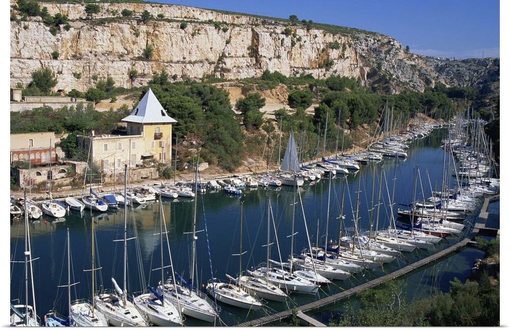 Boats moored in harbour, Port Miou, Bouches du Rhone, France