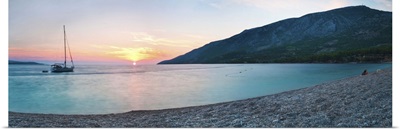 Brac Island, Zlatni Rat Beach at sunset, Bol, Dalmatian Coast, Adriatic, Croatia
