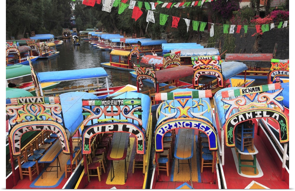 Brightly painted boats, Floating Gardens, Canals, Mexico City, Mexico
