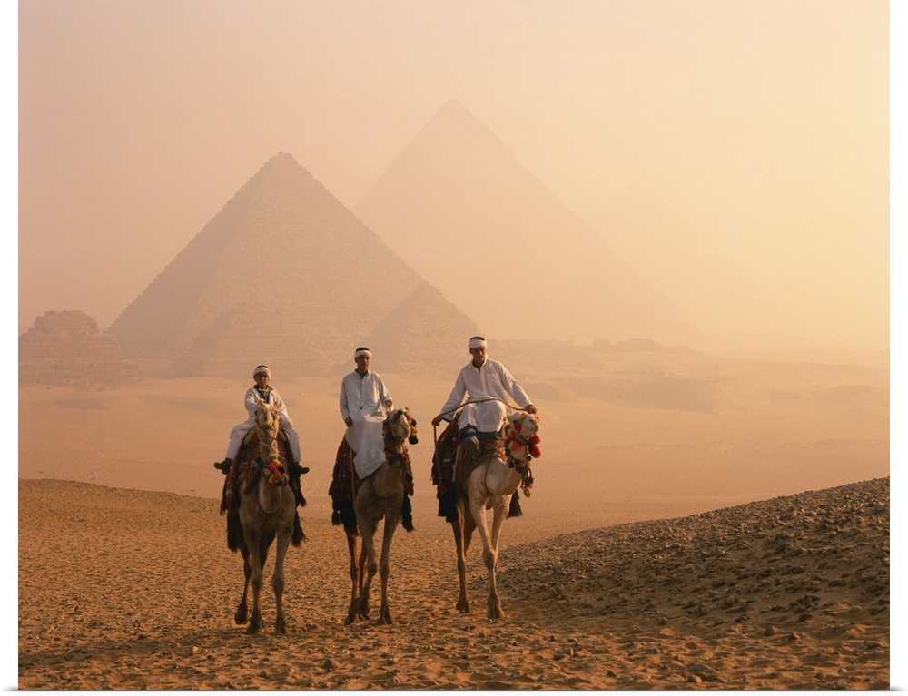 Camel riders at Giza Pyramids, Giza, Cairo, Egypt, Africa