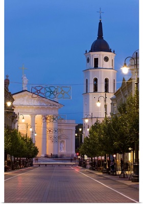 Cathedral and Bell Tower looking along Gedimino street, Vilnius, Lithuania