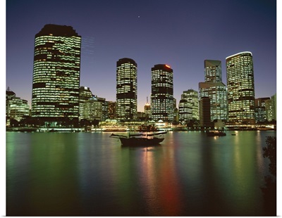 City skyline and Brisbane River at night, Brisbane, Queensland, Australia, Pacific