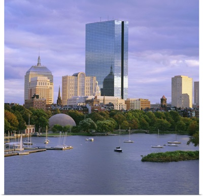 City skyline at sunset, Boston, Massachusetts, New England