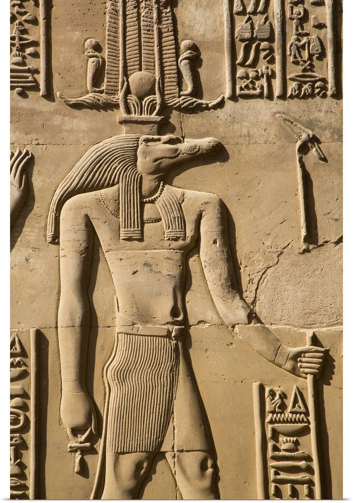 Crocodile God Sobek, Wall Reliefs, Temple of Sobek and Haroeris, Kom Ombo, Egypt, North Africa, Africa