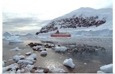 Cruise ship moored at Neko Harbor, Antarctica, Polar Regions