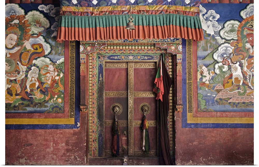 Door and wall paintings, Lamayuru gompa Lamayuru, Ladakh, Indian Himalaya, India