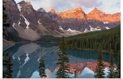 Early morning reflections in Moraine Lake, Banff National Park, Alberta, Canada