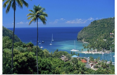 Elevated view over Marigot Bay, island of St. Lucia, Windward Islands, Caribbean