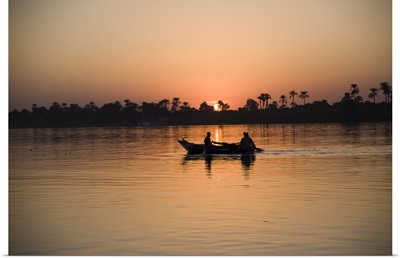 Fishing boat, sunset, River Nile, Egypt, Africa