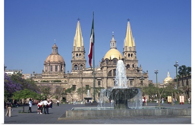Fountain in front of the Christian cathedral in Guadalajara, Jalisco, Mexico