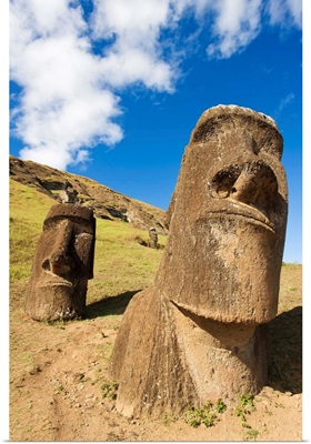 Giant monolithic stone Moai statues at Rano Raraku, Rapa Nui (Easter Island), Chile