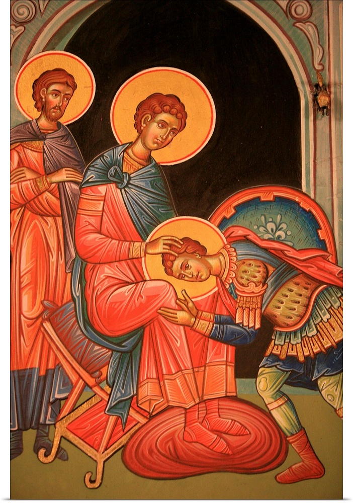 Greek Orthodox icon depicting St. Nestor and St. Dimitrios, Greece