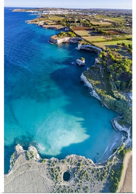 Grotta Sfondata On Cliffs Along The Coastline, Otranto, Lecce, Salento, Apulia, Italy