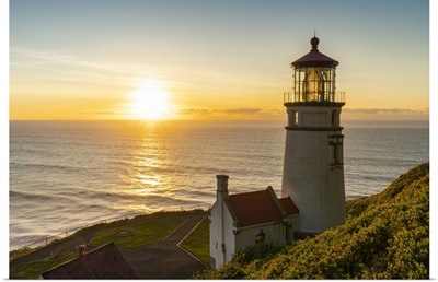 Heceta Head Lighthouse At Sunset, Florence, Lane County, Oregon
