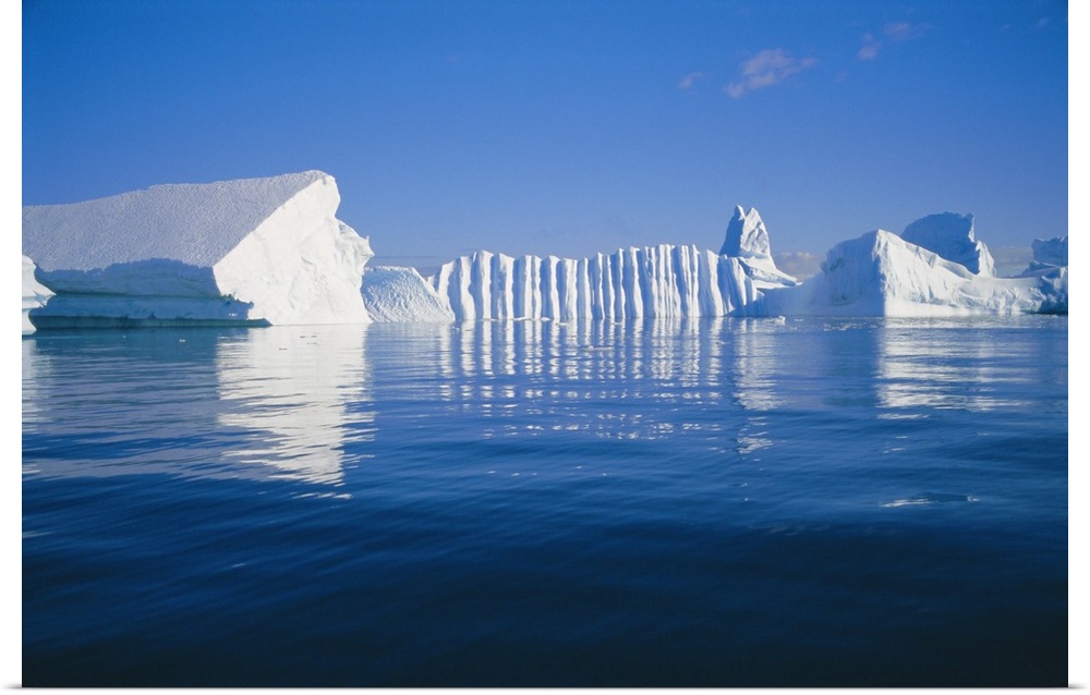Icebergs exhibiting fluting and honeycomb textures, Antarctica