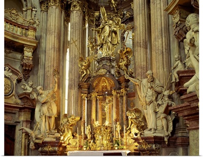 Interior and altar of St. Nicholas church in Prague, Czech Republic