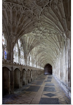 Interior of cloisters with fan vaulting, Gloucestershire, England, UK