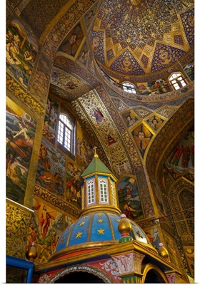 Interior of dome of VankCathedral with Archbishop's throne in foreground, Isfahan, Iran