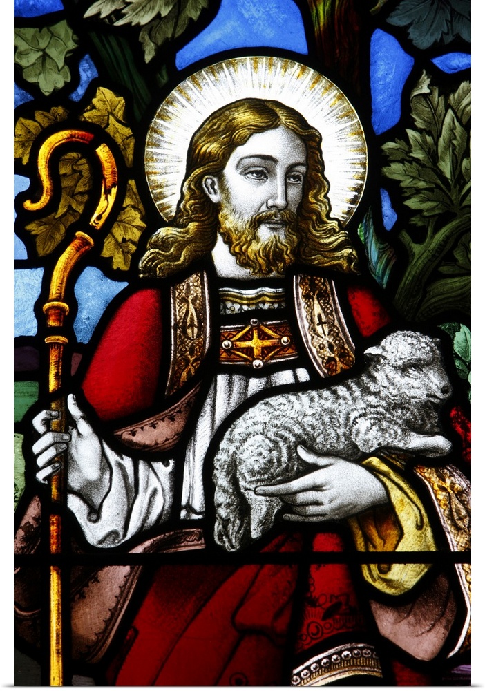 Jesus the Good Shepherd, 19th century stained glass in St. John's Anglican church, Sydney, New South Wales, Australia, Pac...