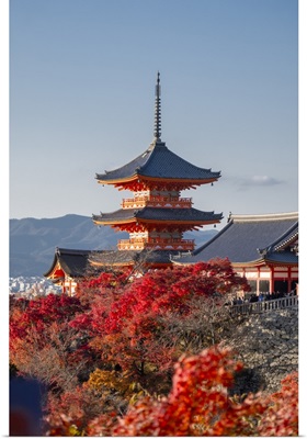 Kiyomizu-Dera Buddhist Temple And Sanjunoto Three Story Pagoda, Kyoto, Honshu, Japan