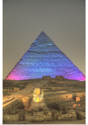 Light Show, Sphinx, Khafre Pyramid, Great Pyramids Of Giza, Giza, Egypt, Africa