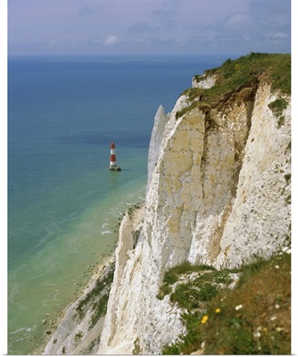 Lighthouse and chalk cliffs at Beachy Head, near Eastbourne, East Sussex, England