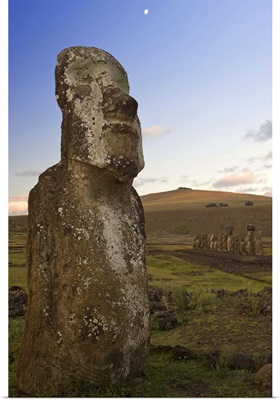 Lone monolithic giant stone Moai statue at Tongariki, Rapa Nui (Easter Island), Chile