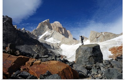 Looking up towards Monte Fitz Roy, El Chalten Massif, Argentine Patagonia, Argentina