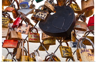 Love locks on the Pont des Arts in Paris, France, Europe
