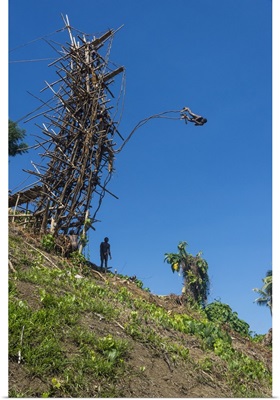 Man jumping from a bamboo tower, Pentecost land diving, Pentecost, Vanuatu