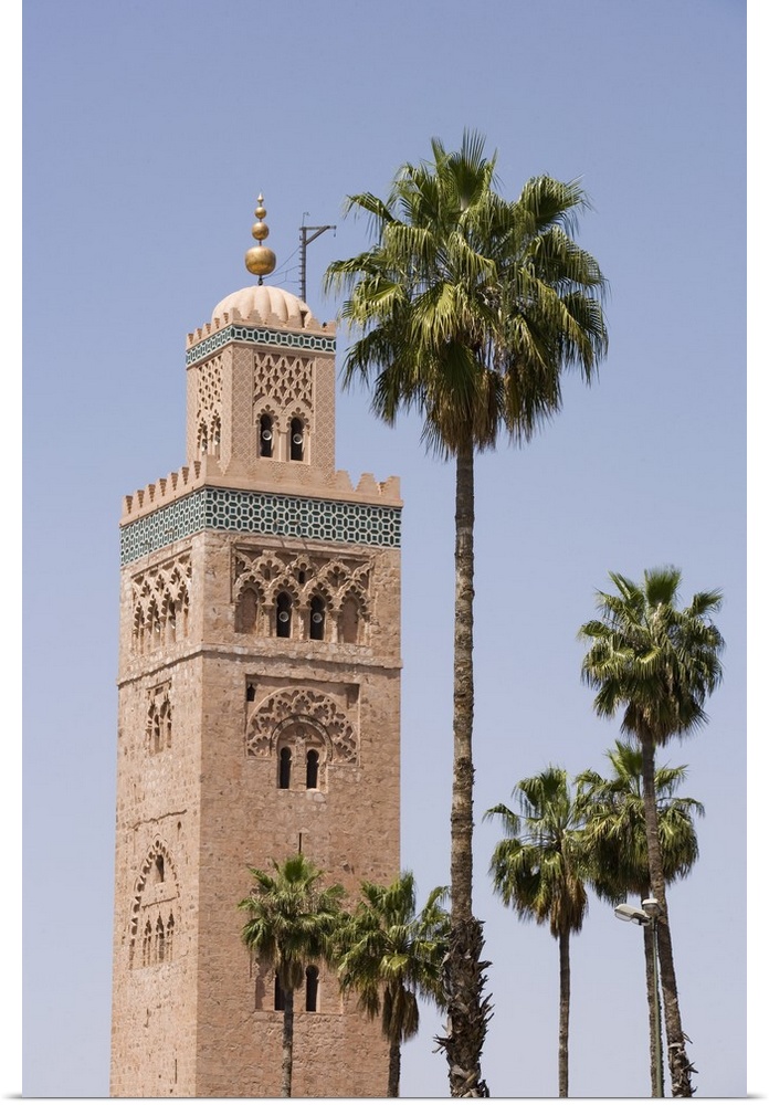 Minaret and palm trees, Koutoubia Mosque, Marrakech, Morocco, North Africa, Africa