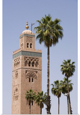 Minaret and palm trees, Koutoubia Mosque, Marrakech, Morocco, North Africa, Africa