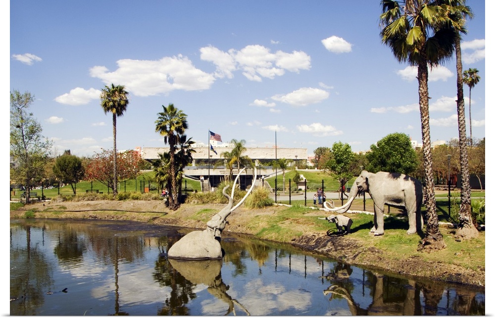 Model elephants in La Brea Tar Pits, Hollywood, Los Angeles, California