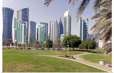 Modern skyline of the West Bay central financial district, Doha, Qatar, Middle East