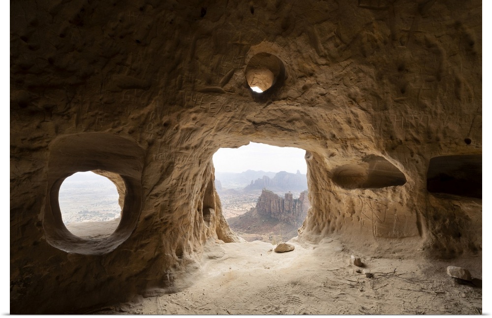 Natural windows inside cave at the entrance of Daniel Korkor rock-hewn church, Gheralta Mountains, Tigray Region, Ethiopia...