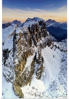 Nuvolau, Monte Pelmo And Civetta Covered With Snow At Sunset, Dolomites, Veneto, Italy