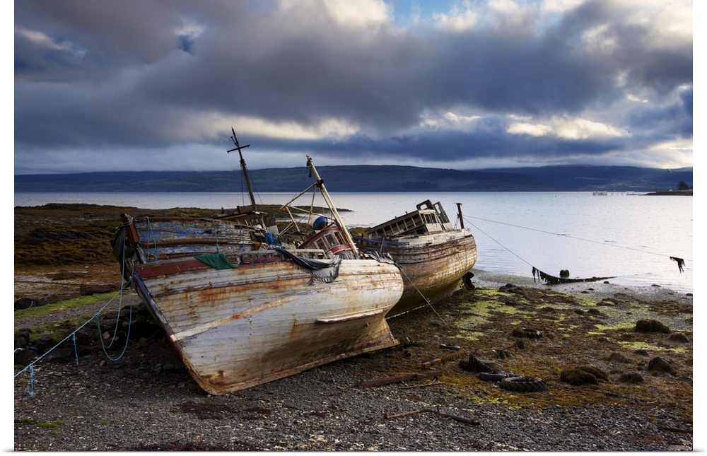 Old fishing boats at Salen, Isle of Mull, Inner Hebrides, Scotland, United Kingdom, Europe