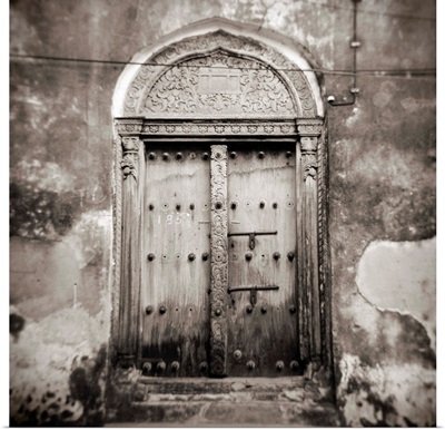 Old Omani studded timber door, Stonetown, Zanzibar, Tanzania, Africa
